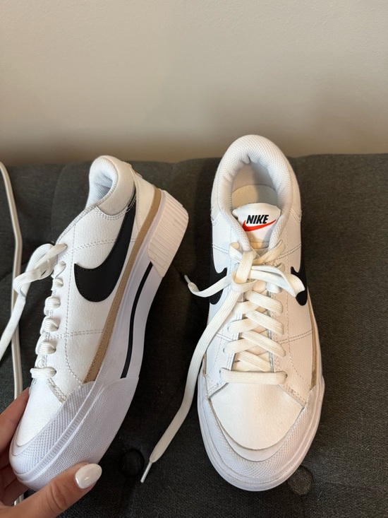 Nike Shoes - Nike White Sneakers with Black Swoosh and Tan Stripe